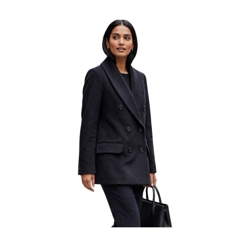 Vintage Cacharel Cashmere Wool Mix Pea Coat‎ Navy Blue 40 / M